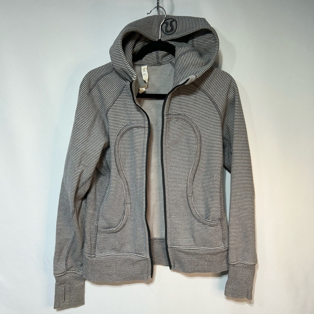 Lululemon scuba hoodie. Size 10. Full zip. Gray/white. Exceptional quality!